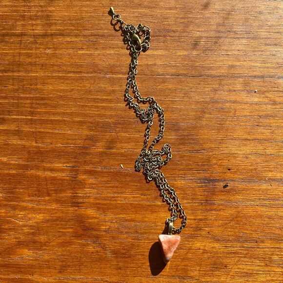 Rust Colored Triangle Polished Stone Pendant on 20 in Antique Bronze Chain - Picture 3 of 5